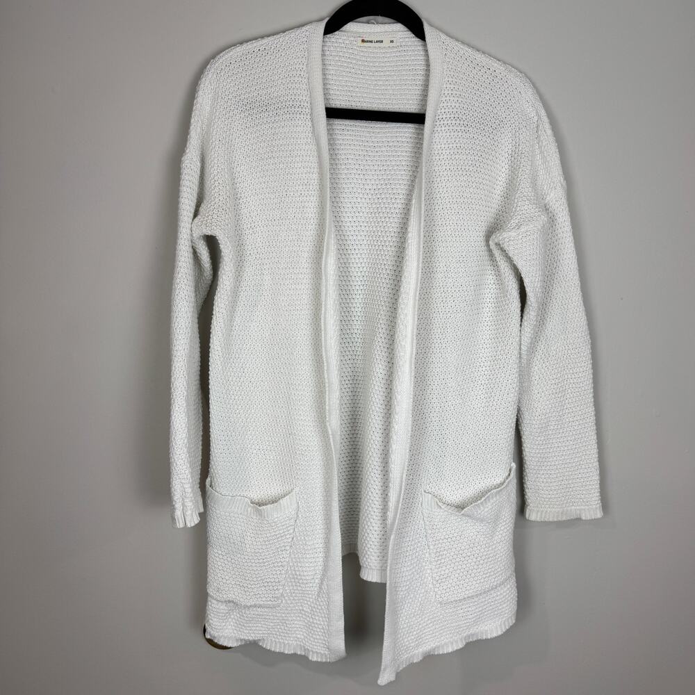 Marine Layer Catalina Open Front Cardigan Sweater White Milk Textured Knit XS
